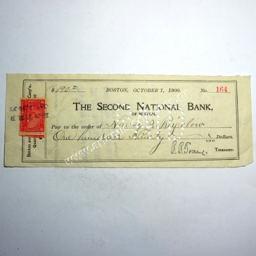 Second National Bank of Boston Check 1900