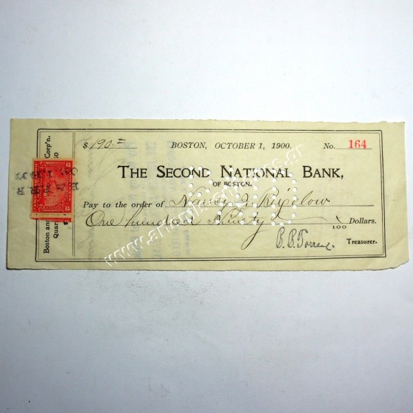 Επιταγή Δεύτερη Εθνική Τράπεζα της Βοστώνης  1900