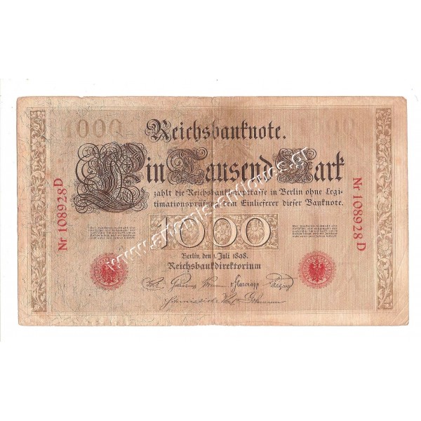 German 1000 mark reichsbanknote dated 1 Juli 1898
